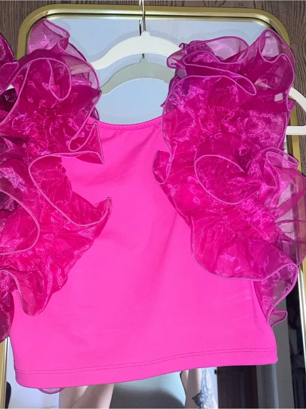Free People Fuchsia Ruffled Organza Crop Top